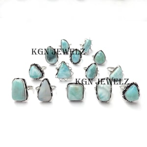 Natural Larimar Gemstone Ring, Silver Plated Rings Lot Rings  Wholesale Rings Lot, Wholesale Jewelry Rings Lot, Bulk Jewelry Rings Lot