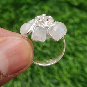 Natural Rainbow Moonstone Ring, Cushion Moonstone Ring 925 Silver Plated Rainbow Gemstone Ring, Dainty Ring, Statement Ring For Her sizes 8