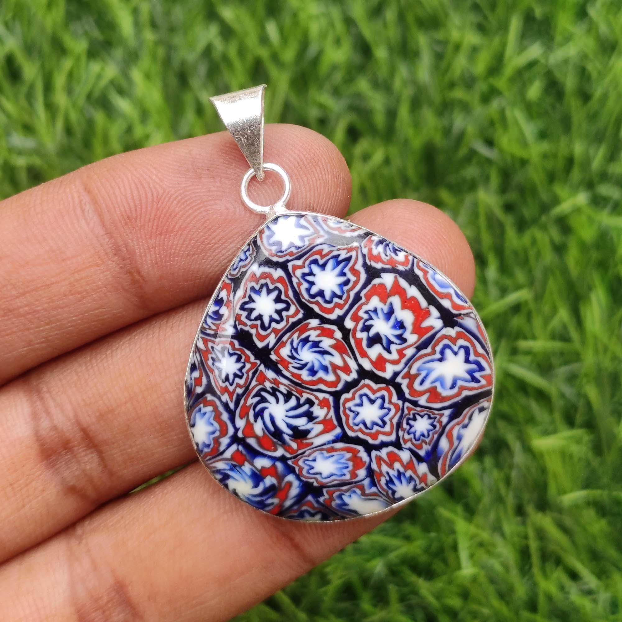 Lot de 3 Pendentifs Verre Millefiori Coeur 24mm Lot01 - Pendentif Verre
