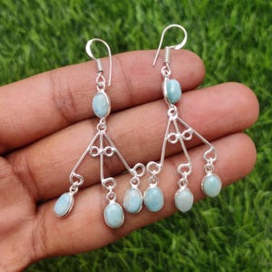 Amazing Larimar Gemstone Earrings, Handmade Earrings Larimar Earring Gemstone Earring, Silver Plated Earrings, Stone Jewelry Christmas Gift