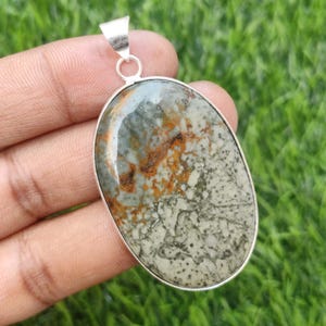 Natural American Jasper Gemstone Pendant Silver Plated Necklace Jewelry Pendant, Jewelry Picture Jasper Pendant Jewelry, Gift for her