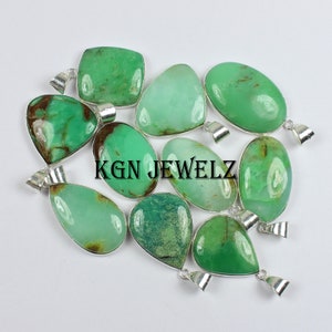 Natural Chrysoprase Gemstone Pendant, Wholesale Pendant Lot, 925 Sterling Silver Plated Pendant, Vintage Jewelry Lot , Necklace Jewelry Lot