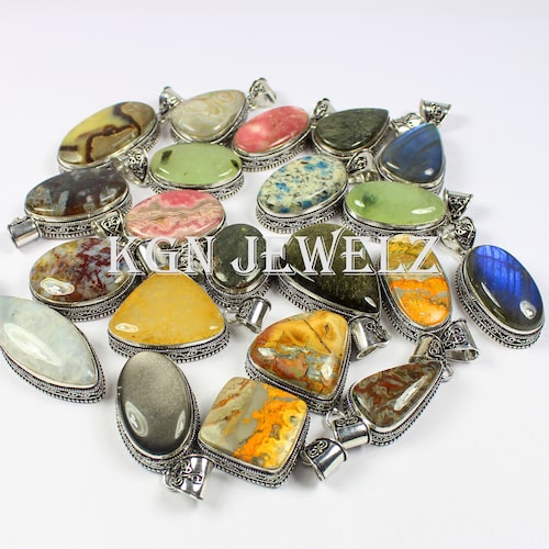 Lot De Pendentifs En Argent Sterling 925 Avec Agate Naturelle Bleue - Style Vintage