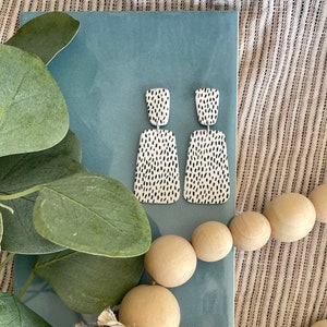 Neutral Clay Earrings, Black and White Earrings, Polka Dot Earrings, Monochrome Clay Earrings, Abstract Dot Earrings