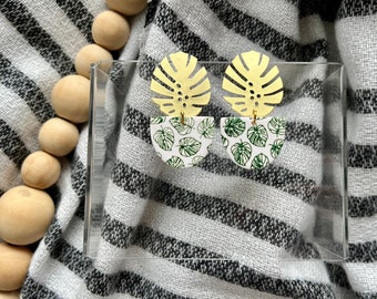 Monstera Earrings, Plant Clay Earrings, Leaf Clay Earrings, Monstera Leaf Earrings, Polymer Clay Earrings, Plant Earrings, Leaf Earrings