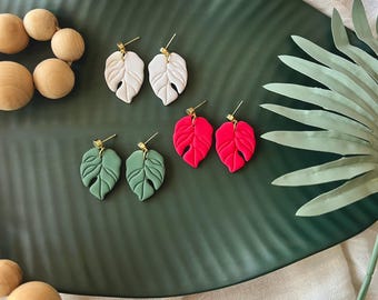 Monstera Earrings, Leaf Clay Earrings, Monstera Clay Earrings, Monstera Leaf Earrings, Leaf Earrings, Summer Clay Earrings, Vacation Earring