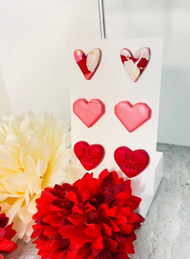 Terrazzo Clay Hearts Valentine/'s Heart Clay Stud Earrings Candy Heart Studs Resin Heart Earrings Valentine/'s Day Stud Packs