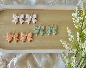 Bow Clay Earrings, Floral Bow Earrings, Floral Clay Earrings, Bow Earrings, Statement Bow Earrings, Spring Earrings, Feminine Earrings