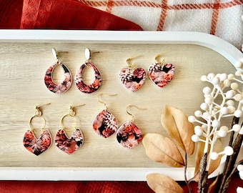 Fall Floral Earrings, Fall Flower Earrings, Flower Fall Earrings, Floral Fall Earrings, Fall Clay Earrings, Fall Earrings, Autumn Earrings