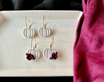 Pumpkin Clay Earrings, Floral Pumpkin Hoops, Floral Pumpkin Earrings, Pumpkin Earrings, Fall Clay Earrings, Fall Earrings, Autumn Earrings