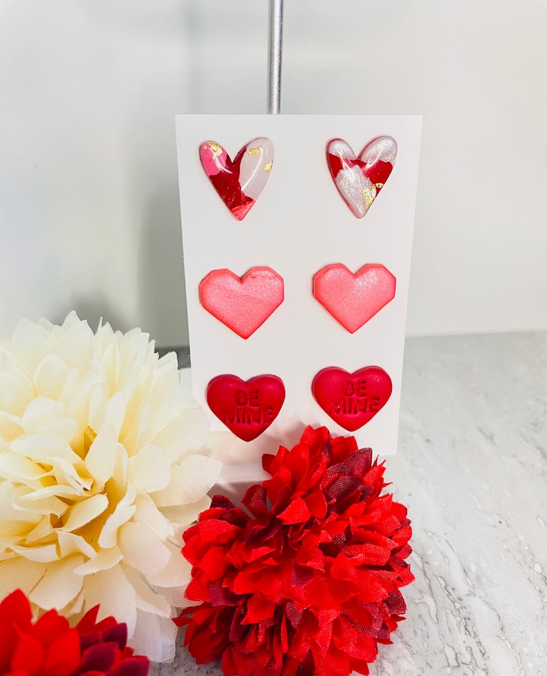 Terrazzo Clay Hearts Valentine/'s Heart Clay Stud Earrings Candy Heart Studs Resin Heart Earrings Valentine/'s Day Stud Packs