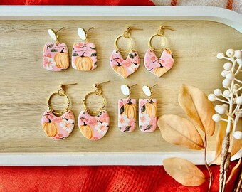Pumpkin Clay Earrings, Fall Floral Earrings, Fall Flower Earrings, Fall Pumpkin Earrings, Pumpkin Fall Earrings, Fall Clay Earrings