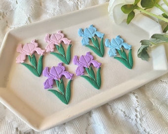Iris Clay Earrings, Iris Flower Earrings, Iris Dangle Earrings, Flower Clay Earrings, Flower Earrings, Floral Clay Earrings, Floral Earrings