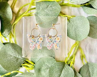 Floral Butterfly Earrings, Butterfly Earrings, Spring Clay Earrings, Spring Earrings, Butterfly Jewelry, Statement Earrings, Insect Earrings