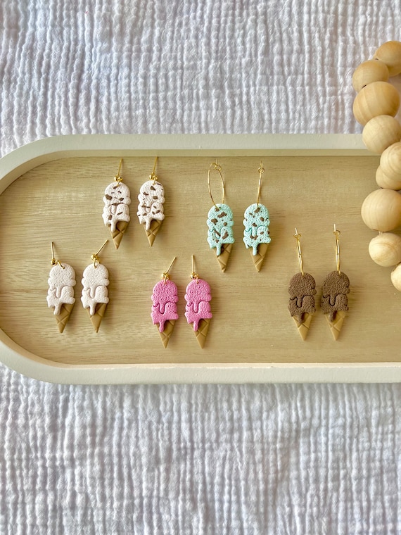 Ice Cream Cone Earrings, ice Cream Earrings, Summer Clay Earrings, Summer Earrings, Ice Cream Hoops, Cone Hoop Earrings, Sweet Treat Hoops
