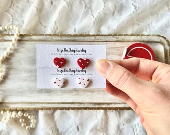 Heart Clay Earrings, Heart Clay Studs, Heart Stud Earrings, Heart Earrings, Valentine's Earrings, Valentine's Studs, Love Stud Earrings