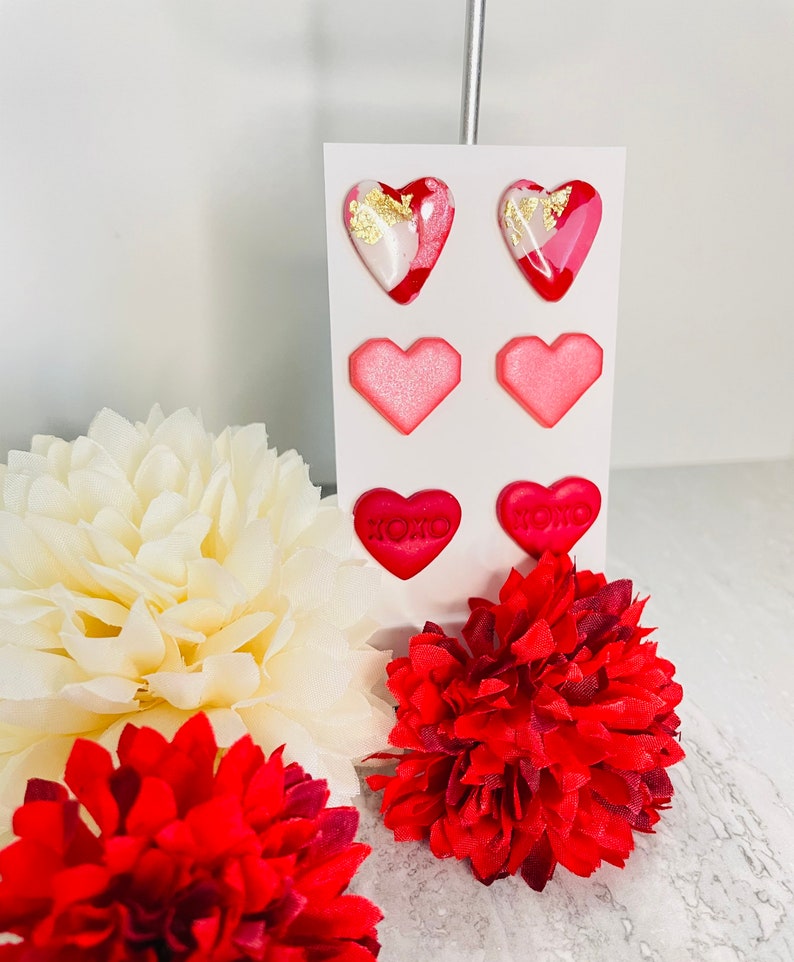 Terrazzo Clay Hearts Valentine/'s Heart Clay Stud Earrings Candy Heart Studs Resin Heart Earrings Valentine/'s Day Stud Packs