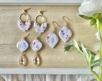 Flower Clay Earrings, Flower Earrings, Floral Clay Earrings, Floral Earrings, Spring Flower Earrings, Spring Clay Earrings, Gemstone Earring