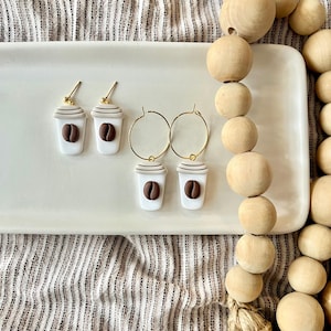 Latte Clay Earrings, Coffee Bean Earrings, Coffee Clay Earrings, Coffee Cup Earrings, Coffee Shop Earrings, Coffee Lover Earrings