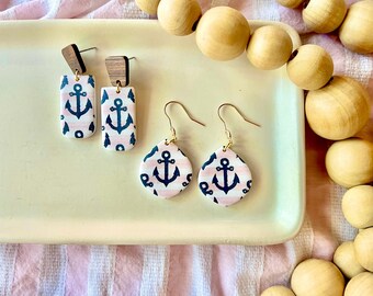 Anchor Clay Earrings, Anchor Earrings, Striped Clay Earrings, Striped Earrings, Nautical Earrings, Beach Clay Earrings, Beach Earrings