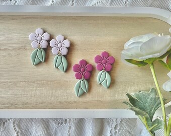 Spring Flower Earrings, Spring Clay Earrings, Leaf Clay Earrings, Flower Clay Earrings, Floral Clay Earrings, Flower Earrings