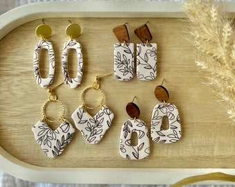 Floral Clay Earrings, Flower Clay Earrings, Floral Earrings, Flower Earrings, Leaf Clay Earrings, Garden Earrings, Teardrop Earrings