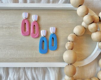 Coastal Clay Earrings, Coastal Earrings, Striped Earrings, Stripe Clay Earrings, Beach Clay Earrings, Beach Earrings, Summer Clay Earrings