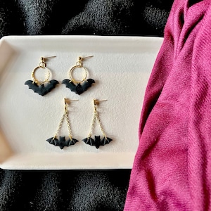 Bat Clay Earrings, Bat Earrings, Halloween Earrings, Spooky Earrings, Spooky Clay Earrings, Bat Dangles, Fall Clay Earrings, Fall Earrings