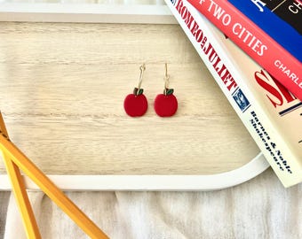 Apple Clay Earrings, Apple Hoop Earrings, Apple Earrings, Teacher Clay Earrings, Teacher Earrings, Teacher Appreciation, Teacher Gift Idea