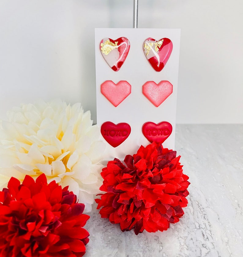 Terrazzo Clay Hearts Valentine/'s Heart Clay Stud Earrings Candy Heart Studs Resin Heart Earrings Valentine/'s Day Stud Packs