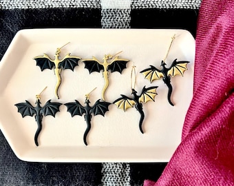 Dragon Gold Earrings, Dragon Clay Earrings, Dragon Earrings, Fantasy Earrings, Fantasy Clay Earrings, Dragon Hoop Earrings, Dragon Hoops