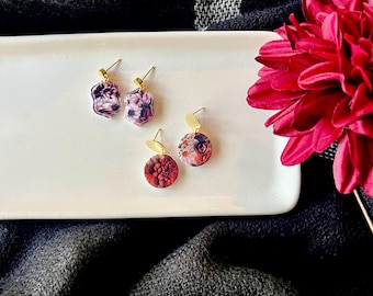 Dark Floral Earrings, Fall Floral Earrings, Fall Flower Earrings, Fall Clay Earrings, Fall Earrings, Halloween Earrings, Floral Clay Earring
