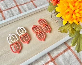 Pumpkin Clay Earrings, Pumpkin Earrings, Fall Clay Earrings, Fall Earrings, Autumn Earrings, Halloween Earrings, Pumpkin Dangles