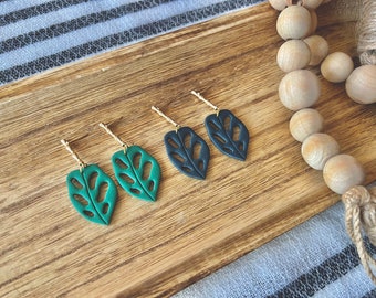 House Plant Clay Earrings, Green Leaf Earrings, Leaf Clay Earrings, Leaf Earrings, Tropical Earrings, Rainforest Earrings, Beach Earrings