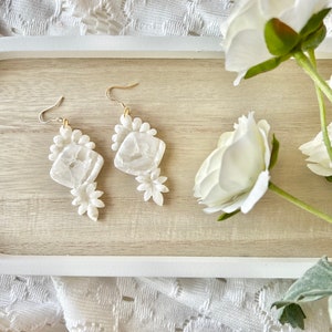Quartz Clay Earrings, Wedding Earrings, Bridal Earrings, Earrings for Bride, Floral Clay Earrings, Bridesmaid Earrings, Statement Earrings