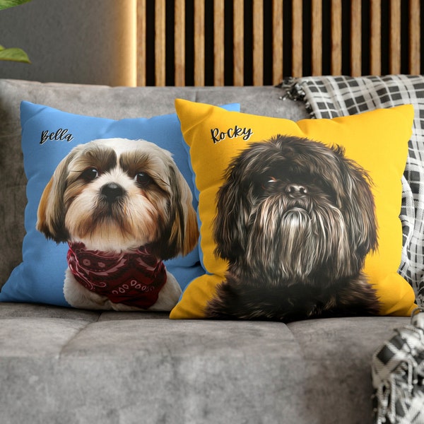 Custom Pet Pillow with photo of your pet on custom color background. Professional photo editing included. Pillow Case option available