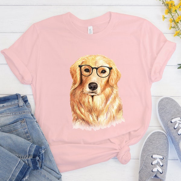 Golden Retriever T-Shirt,  Smart Nerdy Dog With Glasses Shirt, Hipster Dog Tee, Dog Dad Gift, Dog Mom Mama Gift, Funny Tshirt, Dog T-shirts