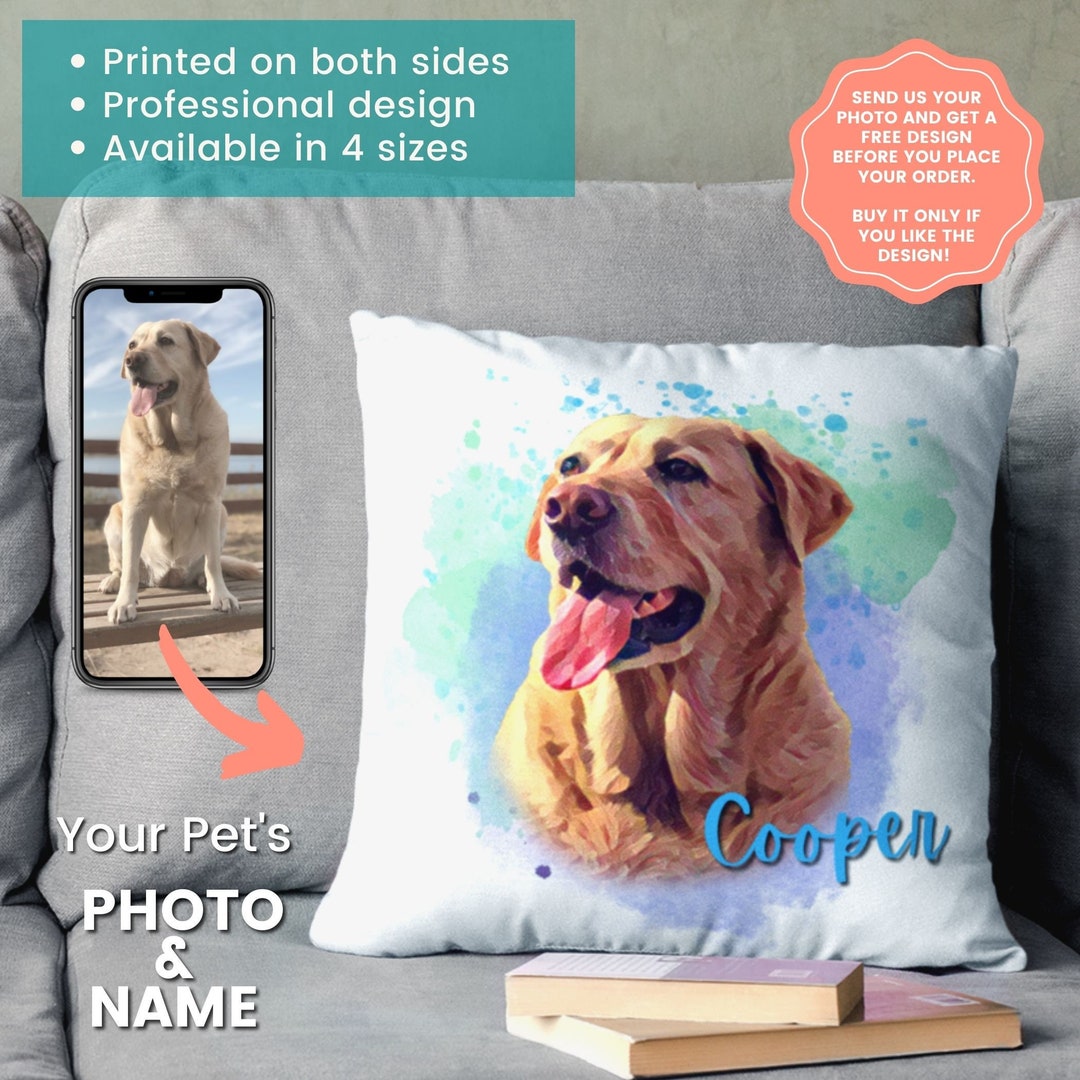 Custom Pet Pillow With Photo of Your Pet on Custom Color Background