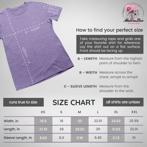 Puede incluir: Una tabla de tallas para camisetas unisex con medidas en pulgadas para el ancho, la longitud y la longitud de la manga. La tabla incluye las tallas XS, S, M, L, XL y XXL. La tabla tambi&eacute;n incluye instrucciones sobre c&oacute;mo medir una camiseta para un ajuste perfecto.