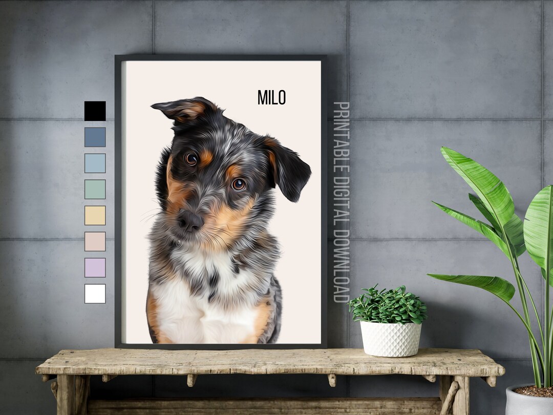 Custom Pet Portrait From Photo PRINTABLE Wall Art Personalized Etsy