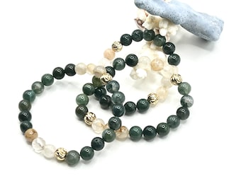 Bracelet en cristal de guérison pour le diabète et les problèmes rénaux, opale vert mousse, citrine claire et perles plaquées or, citrine porte-bonheur