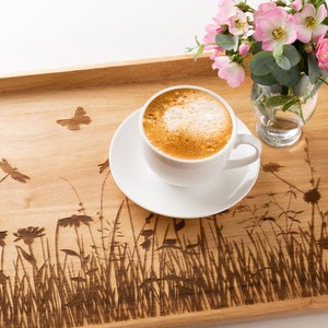 Real oak wood tray - wildflower meadow, meadow, kitchen, Mother's Day, Christmas gift, Christmas, kitchen tray, serving tray, Easter