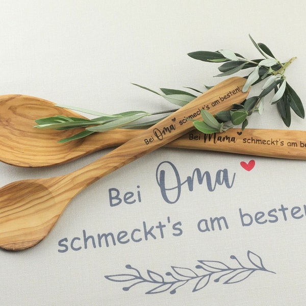 Cooking spoon with matching tea towel, grandma, mom, Grandma's tastes best, tea towel, kitchen, Easter, Easter gift