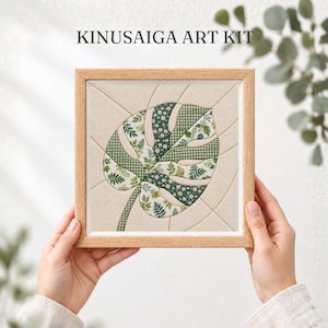 Kinusaiga DIY Kit, Monstera Leaf Botanical Fabric Art with Fabrics, No-Sew Craft for Beginner