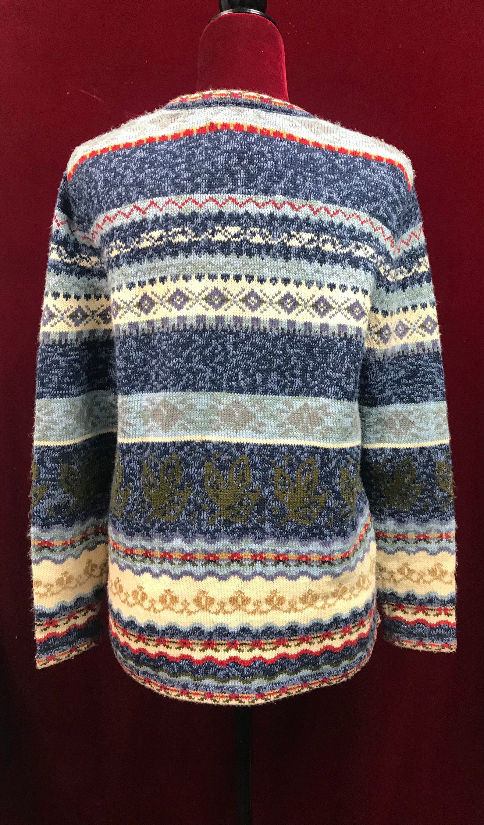 Damart vintage red blue floral knitted sweater cardigan size | Etsy