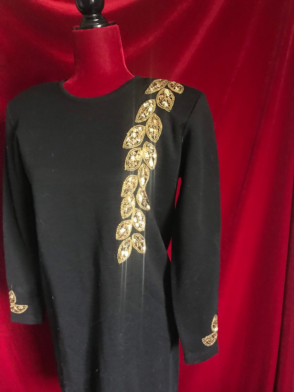 Sweater dress gold lead beaded detail shiny elegant long | Etsy