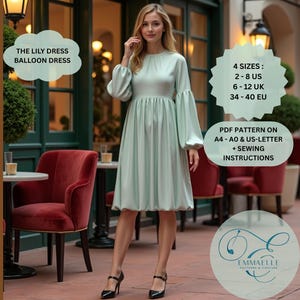 PDF Balloon Dress Sewing Pattern The  Lily Dress | Sizes: M-XXL (2US/6UK/34EU - 8US/12UK/40EU)