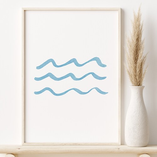 Blue Waves Nursery Art Minimalist Wall Print Watercolor Etsy