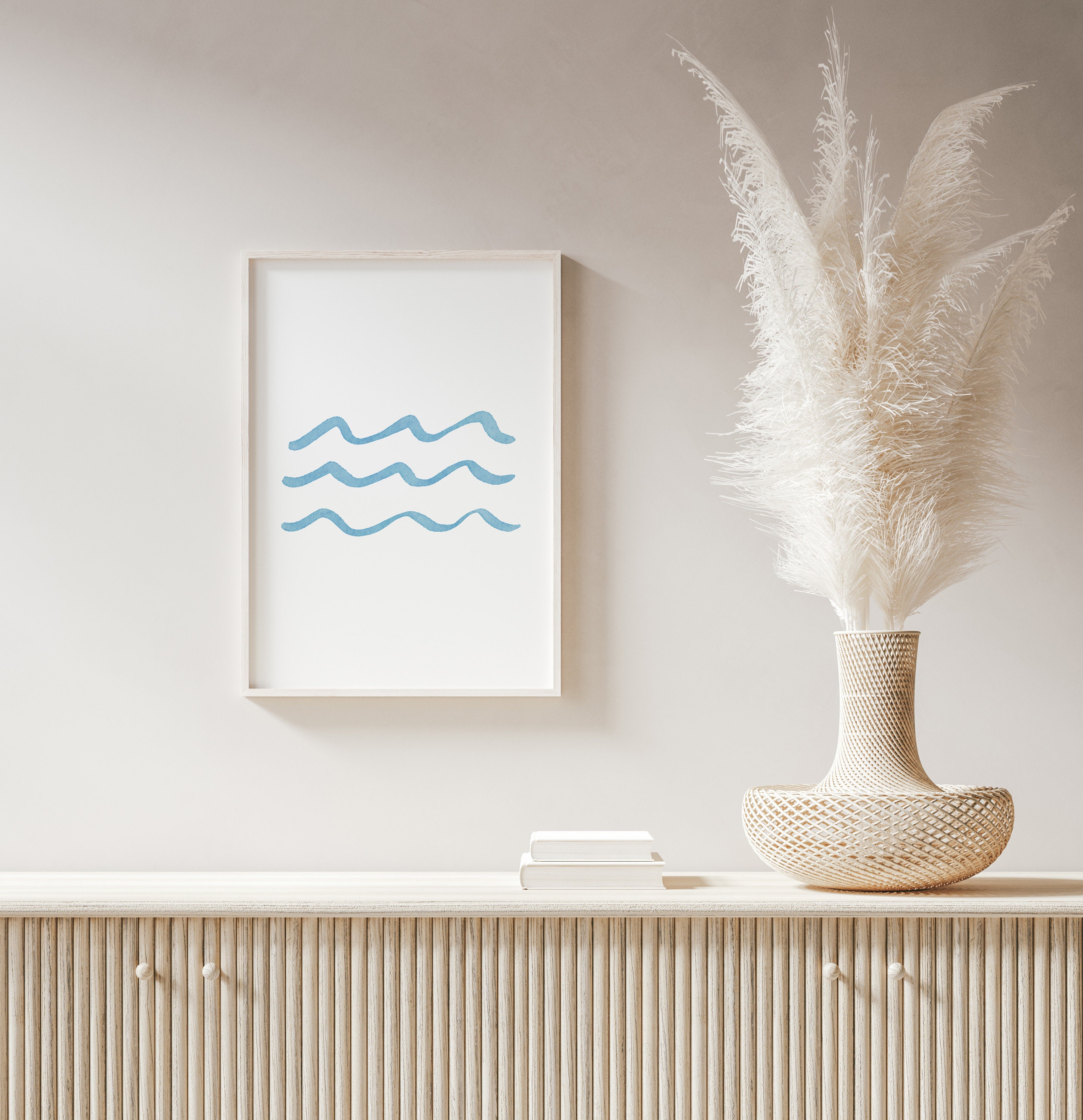 Blue Waves Nursery Art Minimalist Wall Print Watercolor Etsy
