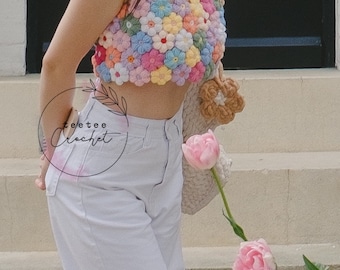 Croptop de plusieurs fleurs en laine fait à la main personnalisable avec couleurs au choix